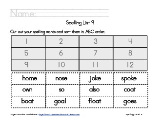 List 9:  ABC Order Spelling Worksheet