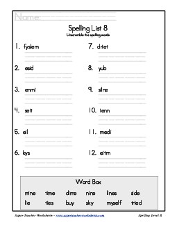 List 8: Word Scramble Spelling Worksheet