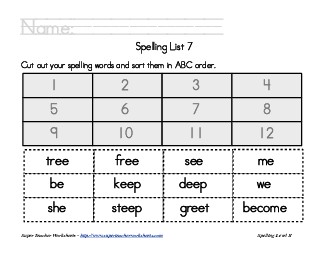 List 7:  ABC Order Spelling Worksheet