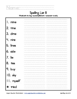 List 8: Word List Spelling Worksheet