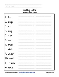 List 5: Word List Spelling Worksheet