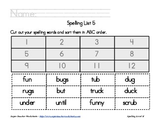 List 5:  ABC Order Spelling Worksheet