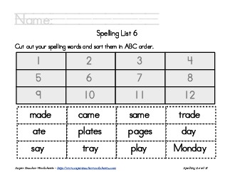 List 6:  ABC Order Spelling Worksheet