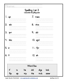 List 3: Word Scramble Spelling Worksheet