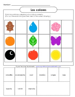 Cut and Glue: Colors Spanish Worksheet