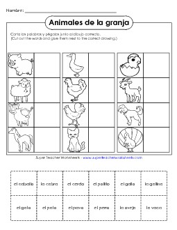 Cut-and-Glue: Farm Animals Spanish Worksheet