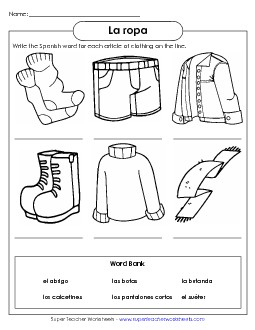 Write the Word: Clothing 2 Spanish Worksheet