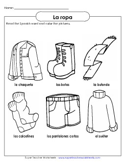 Clothing Pictures 2 Spanish Worksheet