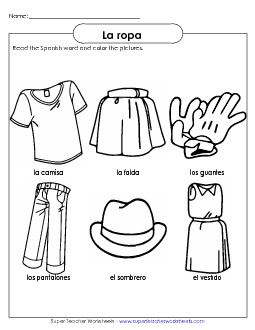 Clothing Pictures Spanish Worksheet