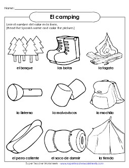 Camping Pictures Spanish Worksheet