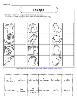 Cut-and-Glue: Clothes Spanish Worksheet