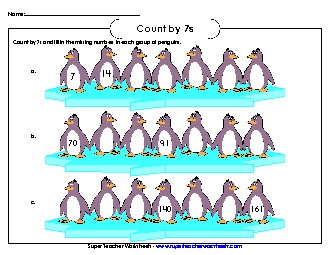 Penguins - Count By 7s Free Counting Worksheet