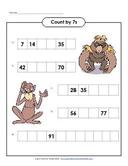 Monkey - Count By 7s Counting Worksheet