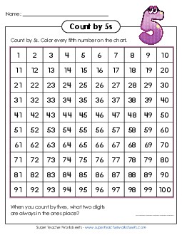 Hundreds Chart - Count by 5s Counting Worksheet