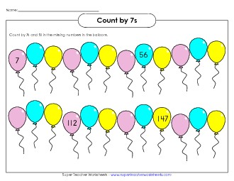 Balloons - Count By 7s Counting Worksheet