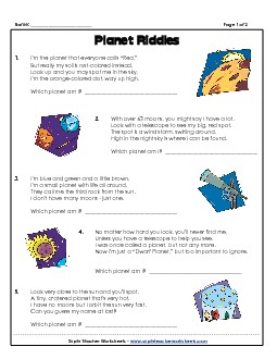 Planet Riddles Free Space Worksheet