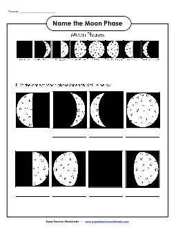 Name the Moon Phase w/ Guide Space Worksheet