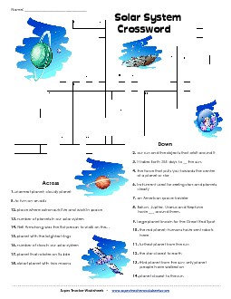 Solar System Crossword Space Worksheet