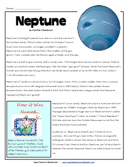 Neptune Article & Questions Space Worksheet