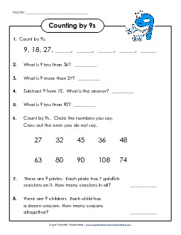 Count By 9s - Questions Counting Worksheet