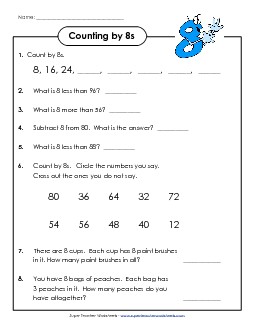 Count By 8s - Questions Counting Worksheet