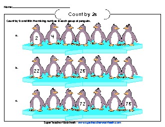 Penguins - Count by 2s Counting Worksheet