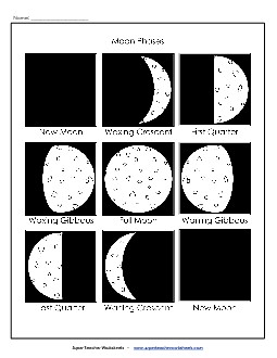 Moon Phases - Picture Space Worksheet