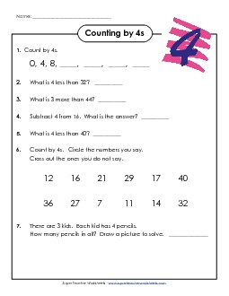 Questions: Counting by 4s Worksheet