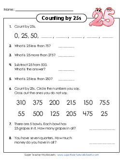 Questions: Counting by 25s Worksheet