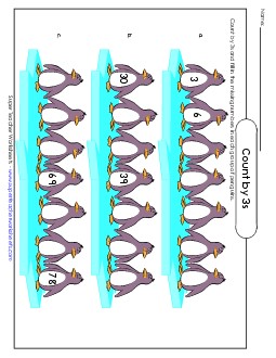 Penguins - Count by 3s Free Counting Worksheet