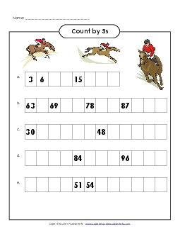 Horses - Count by 3s Counting Worksheet