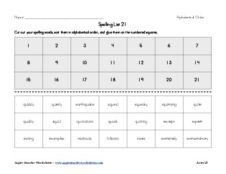 List 21:  ABC Order Spelling Worksheet