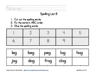 List 8:  ABC Order Spelling Worksheet