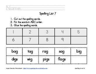 List 7:  ABC Order Spelling Worksheet