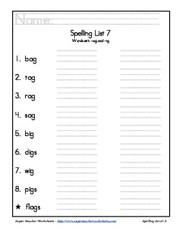 List 7: Word List Spelling Worksheet