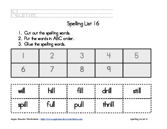 List 16:  ABC Order Spelling Worksheet