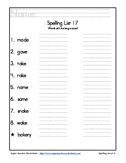 List 17: Word List Spelling Worksheet