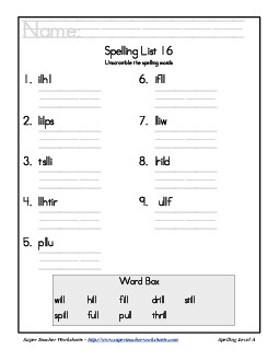 List 16: Word Scramble Spelling Worksheet