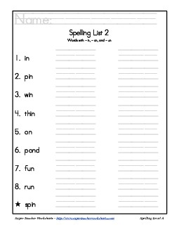 List 2: Word List Free Spelling Worksheet