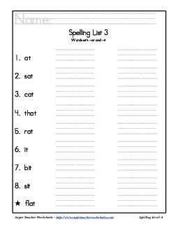 List 3: Word List Spelling Worksheet