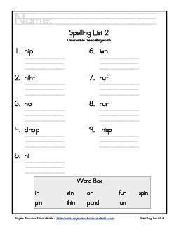 List 2: Word Scramble Free Spelling Worksheet