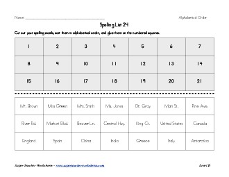 List 24:  ABC Order Spelling Worksheet