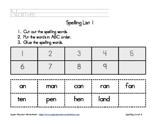 List 1:  ABC Order Free Spelling Worksheet