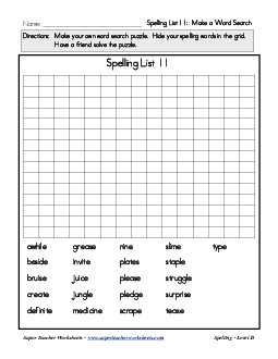 List 11: Make a Word Hunt Spelling Worksheet