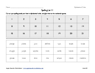 List 11:  ABC Order Spelling Worksheet