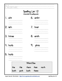 List 12: Word Scramble Spelling Worksheet