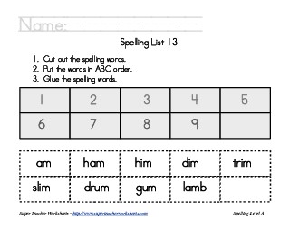 List 13:  ABC Order Spelling Worksheet