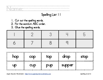 List 11:  ABC Order Spelling Worksheet