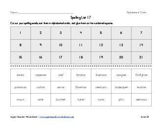 List 17:  ABC Order Spelling Worksheet