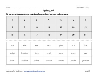 List 9: ABC Order Spelling Worksheet